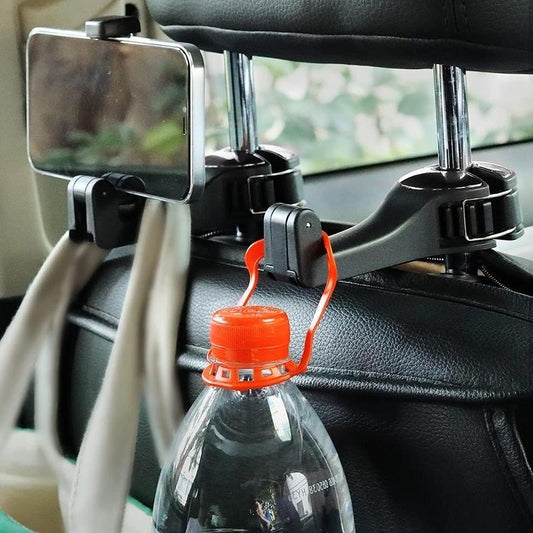 Upgraded Car Headrest Hidden Hook 2 in 1 Car Seat Hooks with Phone Holder for Purse, Backpacks,Toys,And Even Bottle Storage Organizer (Various Colors)